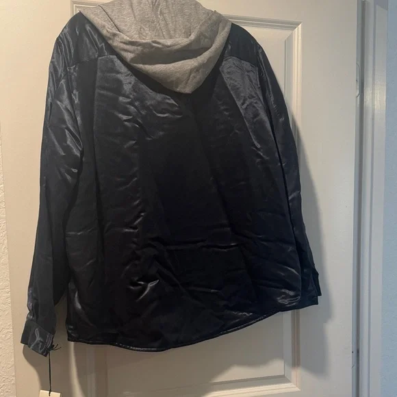 Gucci Dark Blue Satin Jacket with Light Gray Hood